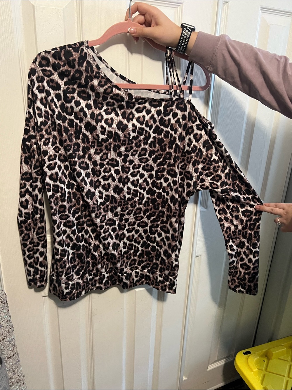 Leopard Print One-Shoulder Top in Brown & Black